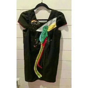 VAVA by Joy Han Black Embroidered Parrot Tunic Dress, size small